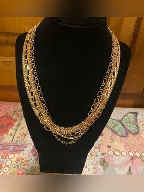 JTV Off Park Collection Gold Tone Layering Necklace Bundle Set of 5 Multi Strand